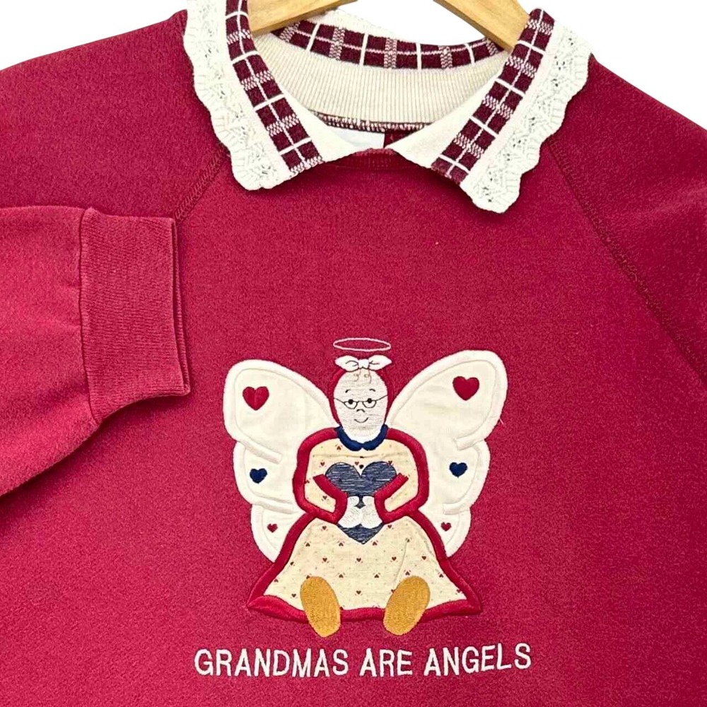 VTG Cheek-O Sportswear Grandmas Are Angels Lace Collar Sweatshirt XL Grannycore